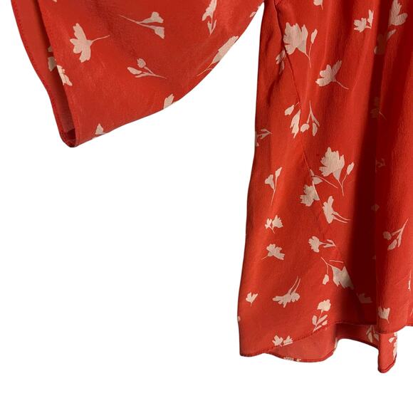 Shoshanna Bronwen Red Floral Print Cold Shoulder Square Neck Silk Top Size Small - Picture 9 of 12